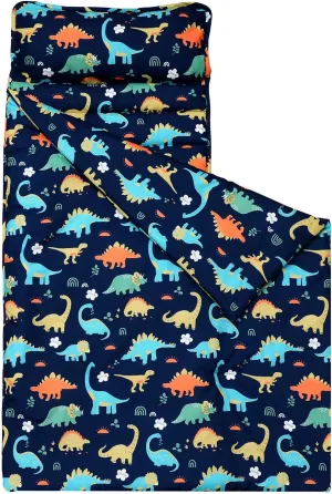 PHF Dinosaur Toddler Nap Mat Set, with Removable Pillow for Toddler Boys, Soft and Lightweight for Daycare, Preschool, Travel, Kindergarten Sleeping Bag, Fits Ages 3-6 Years, Dinosaur