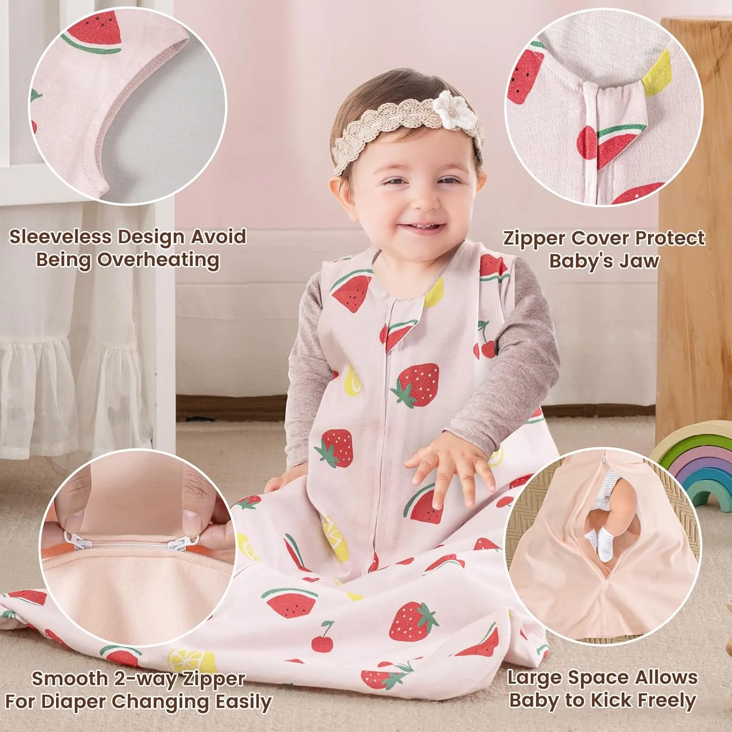 PHF Soft Baby Sleep Sack 18-24 Months 100% Cotton Wearable Blanket, 2-Way Zipper 0.5 TOG Toddler Sleeping Sack 3 Pack, Comfy Sleep Bag for Baby Boys Girls, Lemon (X-Large)