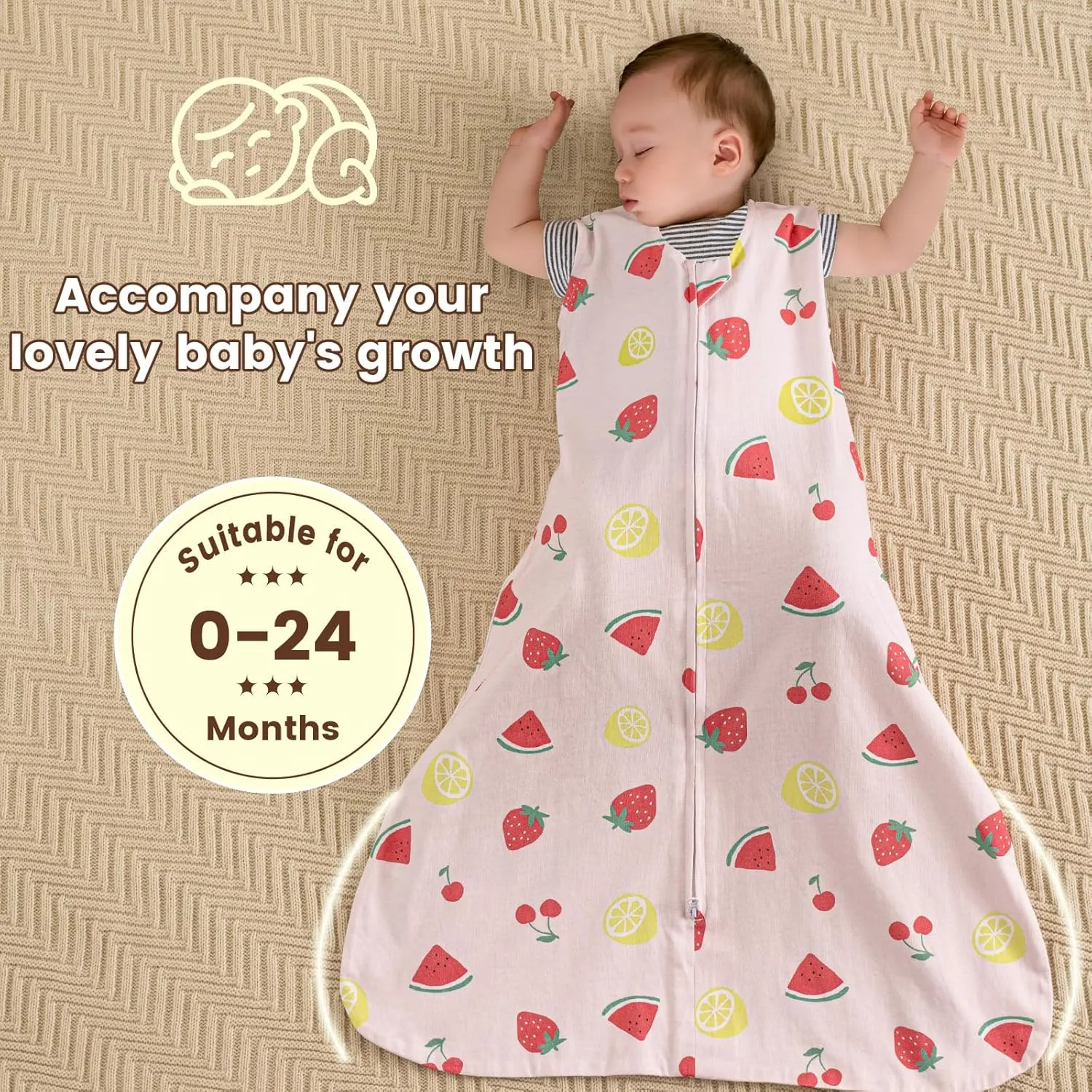 PHF Soft Baby Sleep Sack 18-24 Months 100% Cotton Wearable Blanket, 2-Way Zipper 0.5 TOG Toddler Sleeping Sack 3 Pack, Comfy Sleep Bag for Baby Boys Girls, Lemon (X-Large)