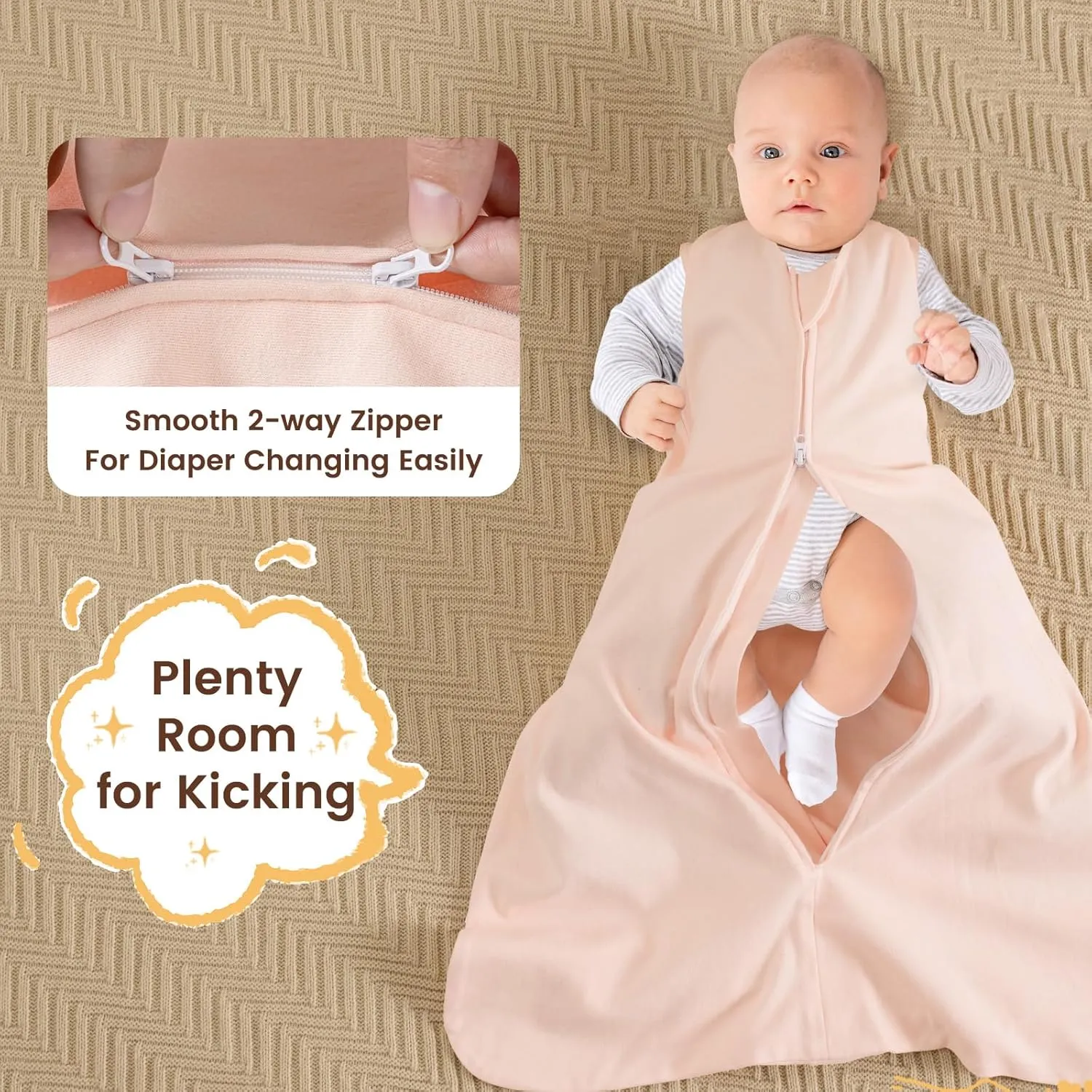 PHF Soft Baby Sleep Sack 18-24 Months 100% Cotton Wearable Blanket, 2-Way Zipper 0.5 TOG Toddler Sleeping Sack 3 Pack, Comfy Sleep Bag for Baby Boys Girls, Lemon (X-Large)