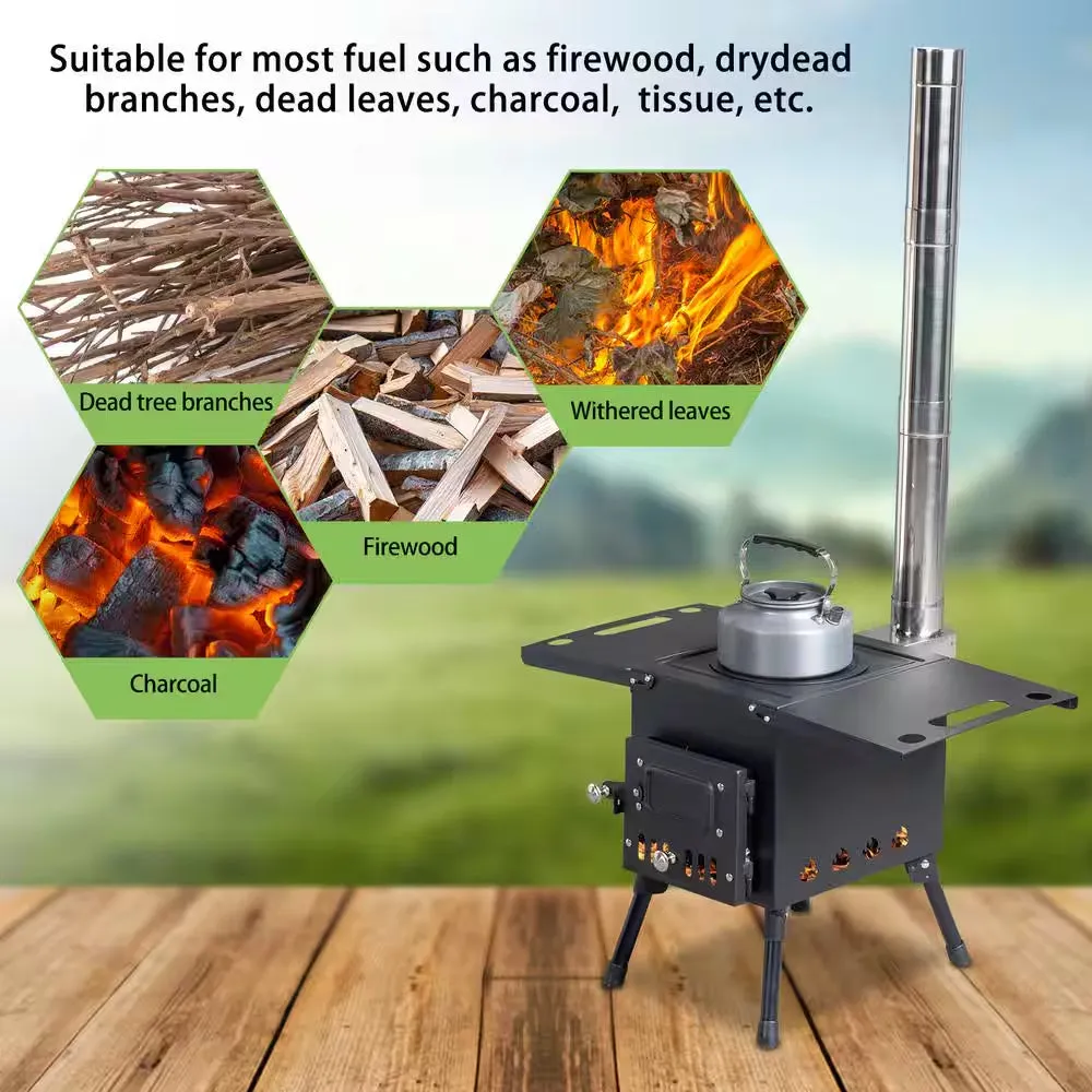 Picnic with Premium-grade Chimney Steel Hiking Wood Stove Camping Burning for Eco-friendly