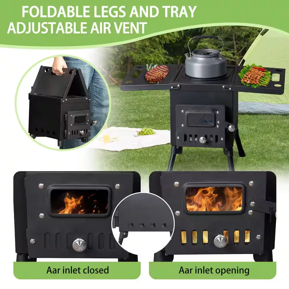 Picnic with Premium-grade Chimney Steel Hiking Wood Stove Camping Burning for Eco-friendly