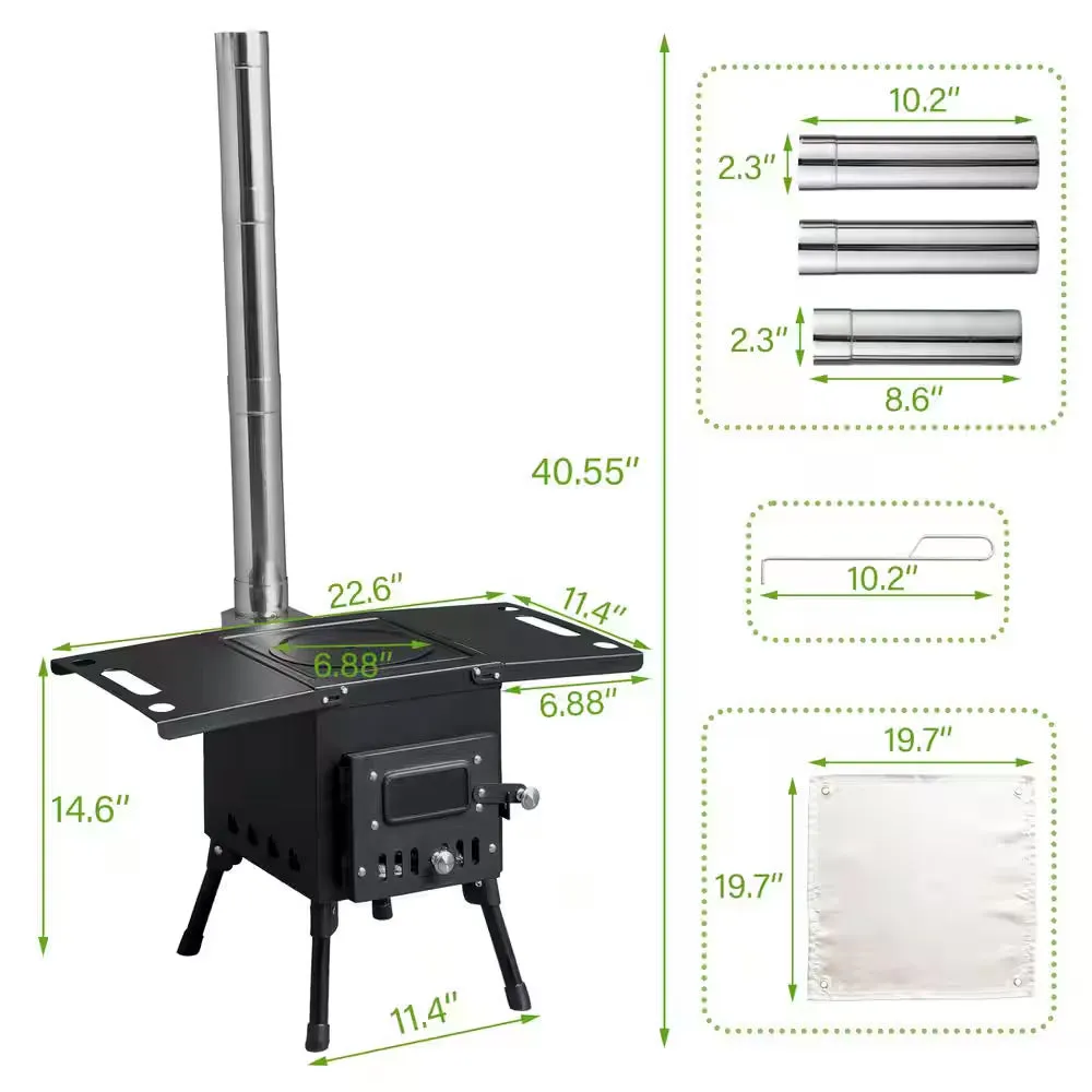 Picnic with Premium-grade Chimney Steel Hiking Wood Stove Camping Burning for Eco-friendly