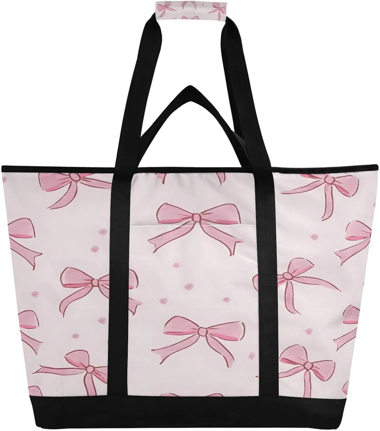 Pink Bows Reusable Insulated Lunchbox Cooler Bag, Leakproof Kitchen Grocery Bag Collapsible Portable Cooler Tote Bag for Picnic, Camping, Office, Travel