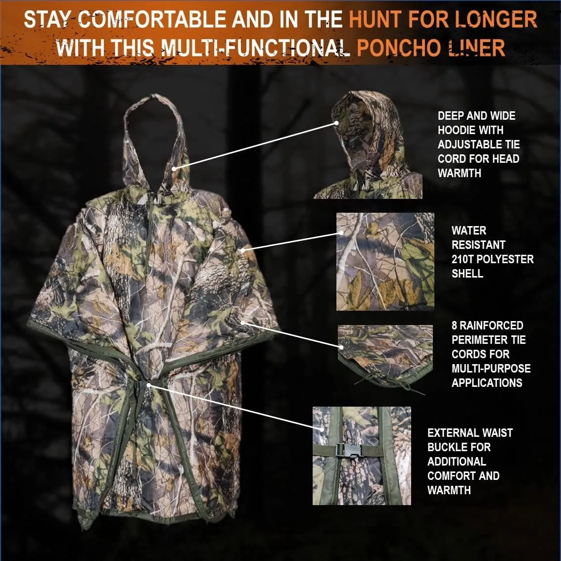 PONCHO LINER Military Woobie Blanket w/Hoodie. Great w/Rain Ponchos and can use as Camping Quilt, Sleeping Bag and Shelter
