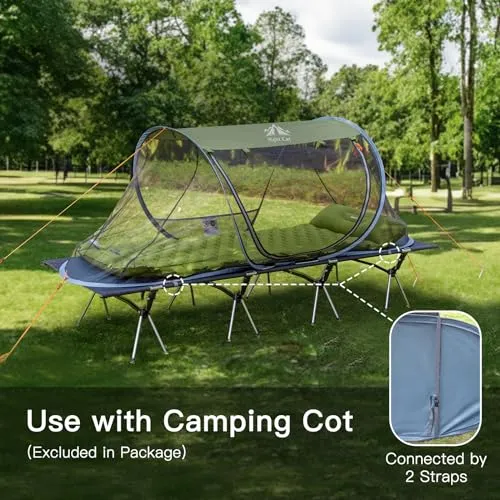 Pop-up Mosquito Tent 1 Person Camping Tent w/ Bug Screen Net Adults Kids Fits w/ Camping Cot