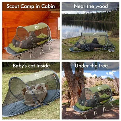 Pop-up Mosquito Tent 1 Person Camping Tent w/ Bug Screen Net Adults Kids Fits w/ Camping Cot