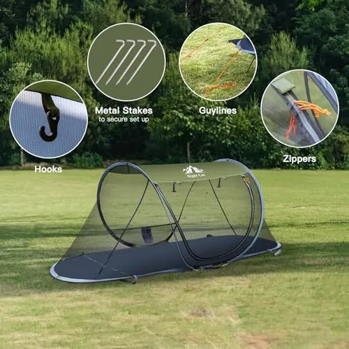 Pop-up Mosquito Tent 1 Person Camping Tent w/ Bug Screen Net Adults Kids Fits w/ Camping Cot