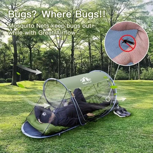 Pop-up Mosquito Tent 1 Person Camping Tent w/ Bug Screen Net Adults Kids Fits w/ Camping Cot