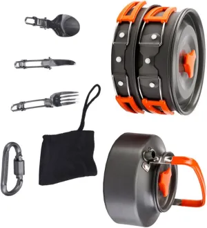 POPETPOP Combination Cooking Set for Camping Portable Cooking Pan Camping Teapot Outdoor Accessories Orange