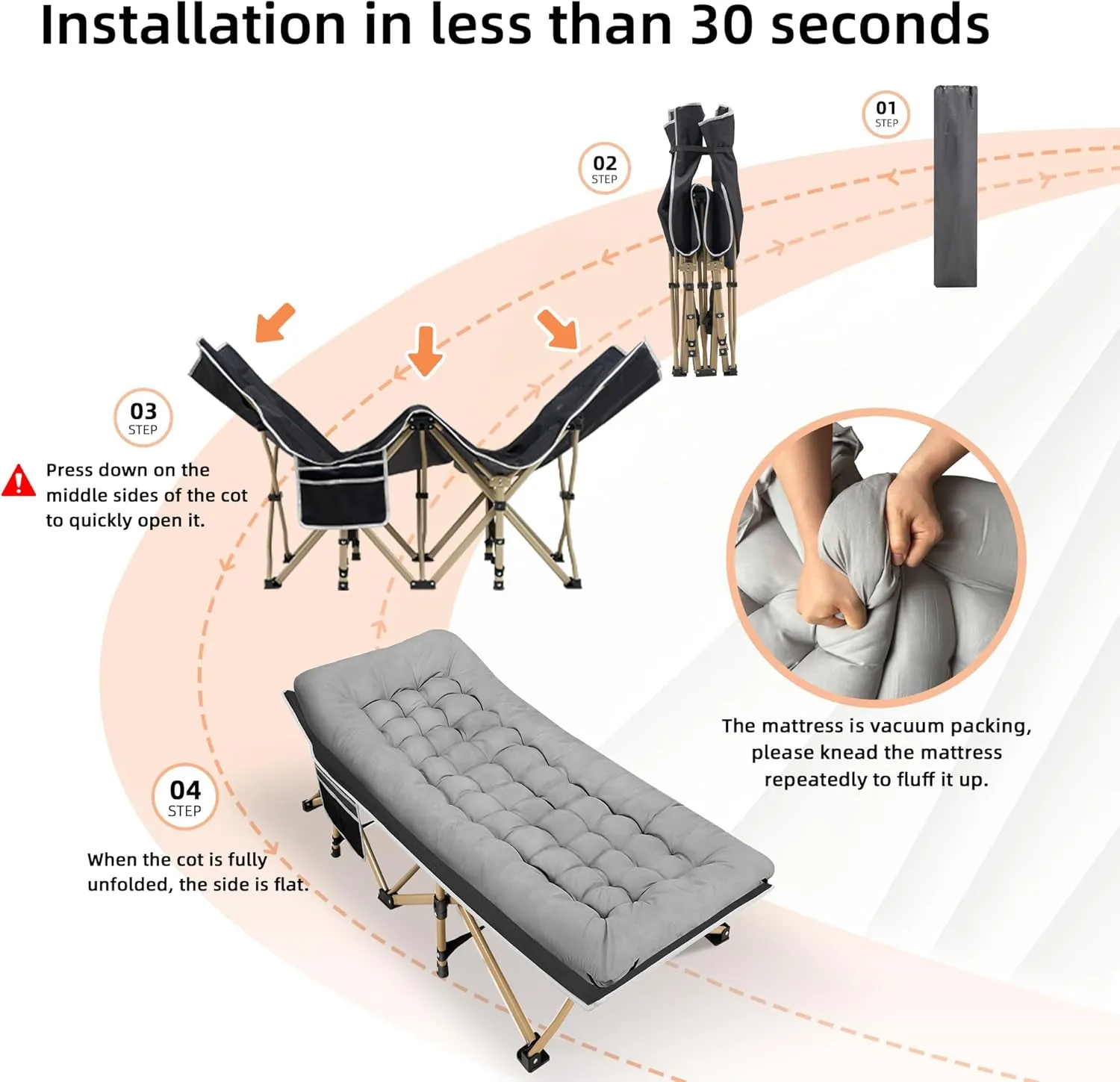 Portable Camping Cot, 600LBS Max Load, Extra Wide with Thick Mattress, Folding Cot for Outdoor Camping/Office, Home Nap (Grey)