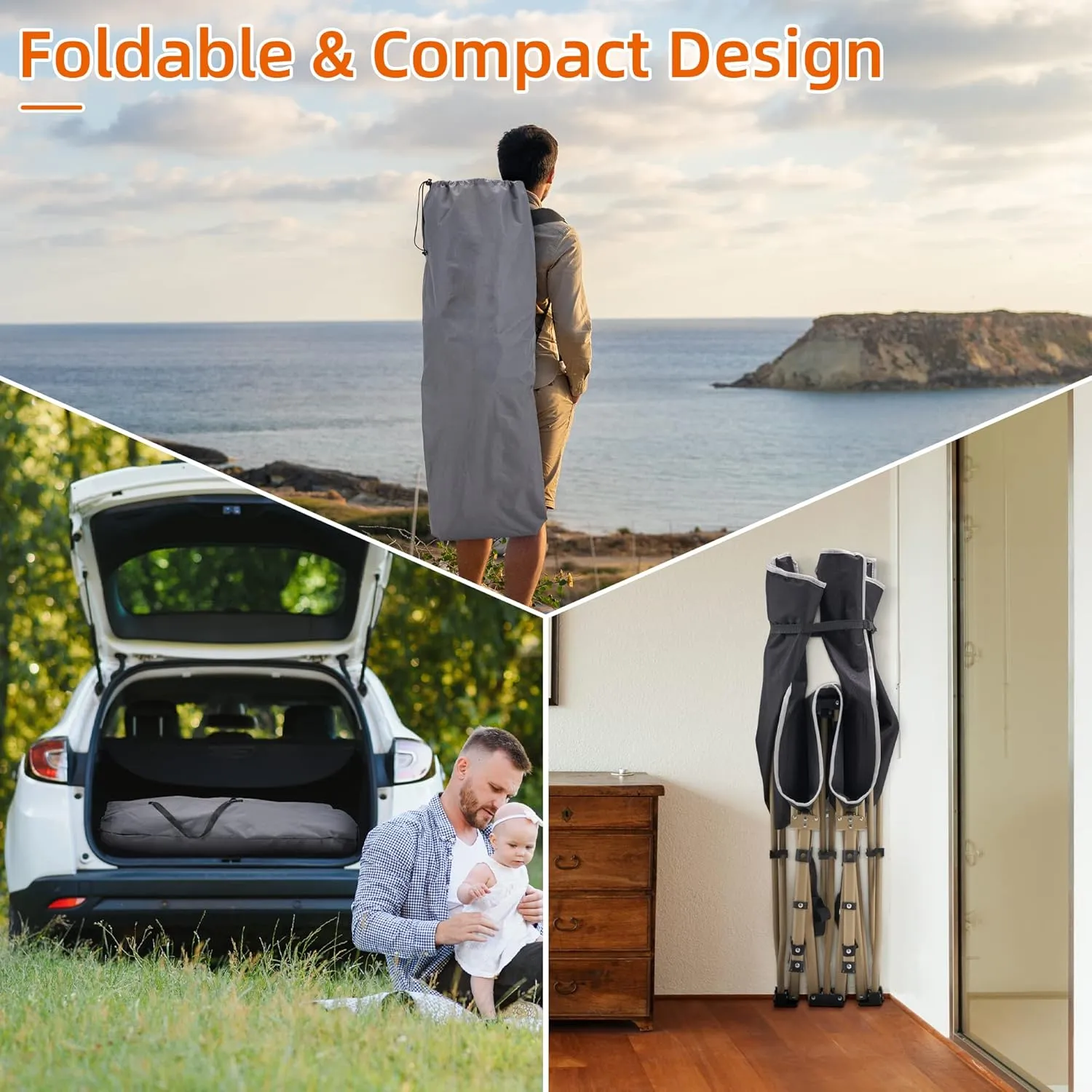 Portable Camping Cot, 600LBS Max Load, Extra Wide with Thick Mattress, Folding Cot for Outdoor Camping/Office, Home Nap (Grey)