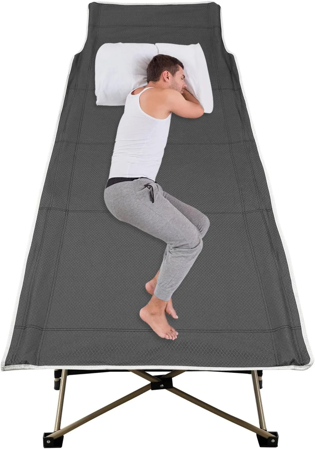 Portable Camping Cot for Adults,CT-F1071 Folding Camping Bed with Storage Bag,Travel Tent Cots for Camping Trips and Car Driving，Size:75 * 28in,UP to 600 Lb (Gray)