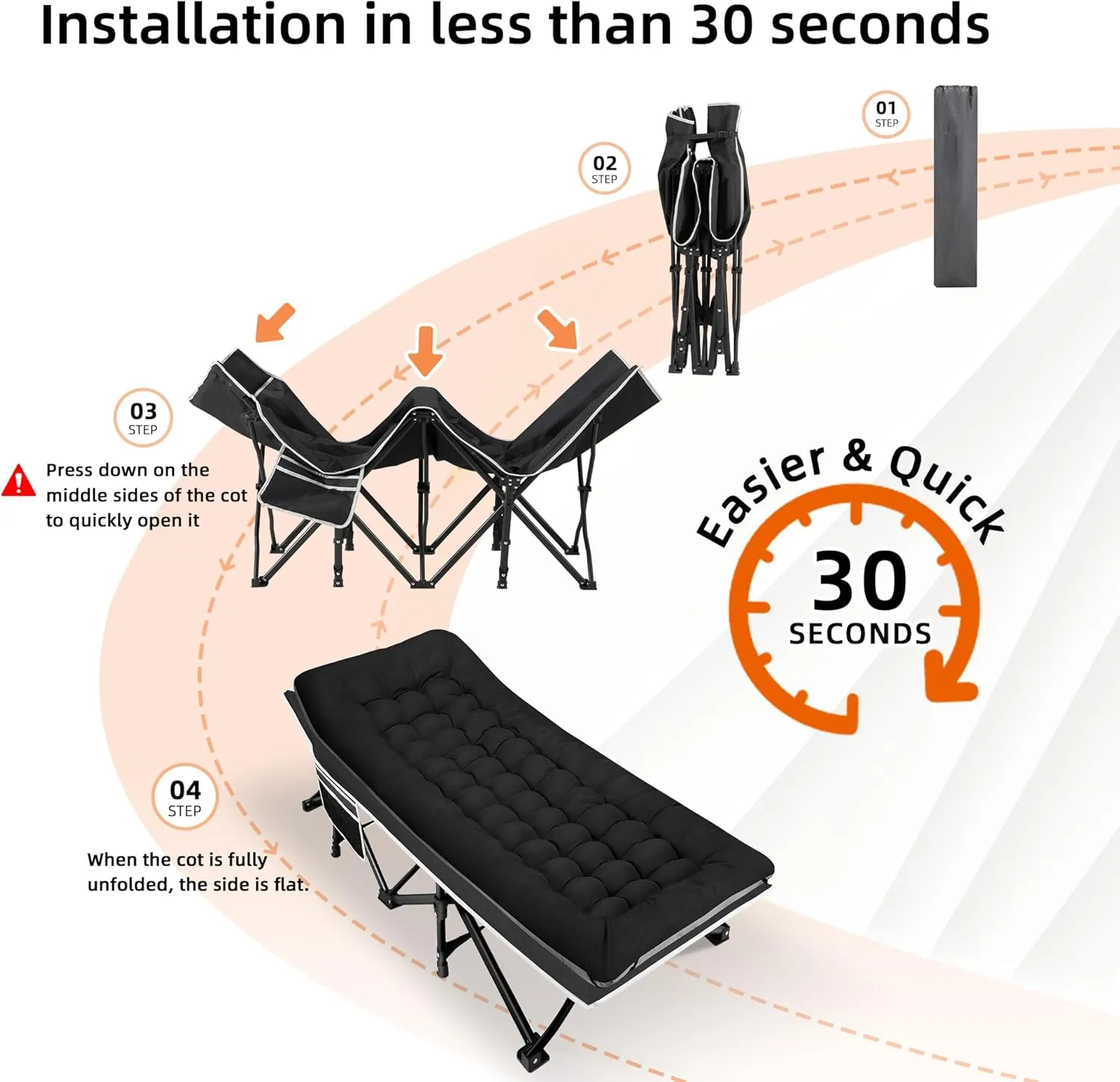 Portable Camping Cot, Sleeping Cot for Adult, 28" Extra Wide Heavy Duty Folding Cot with Thick Mattress, Portable Camping Bed for Outdoor Camping/Office, Home Nap 2Pcs (Black)
