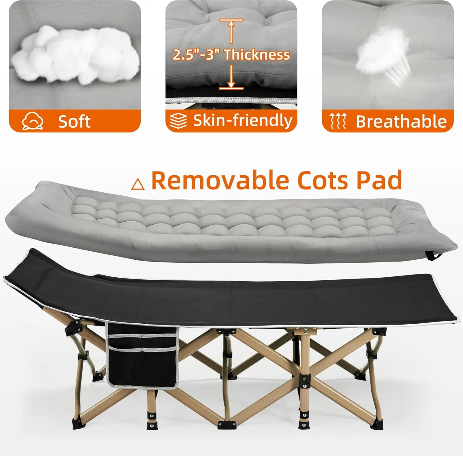Portable Camping Cot, Sleeping Cot for Adult, 28" Wide Heavy Duty Folding Cot with Thick Mattress, Portable Camping Bed for Outdoor Camping/Office, Home Nap 2Pcs (Grey)