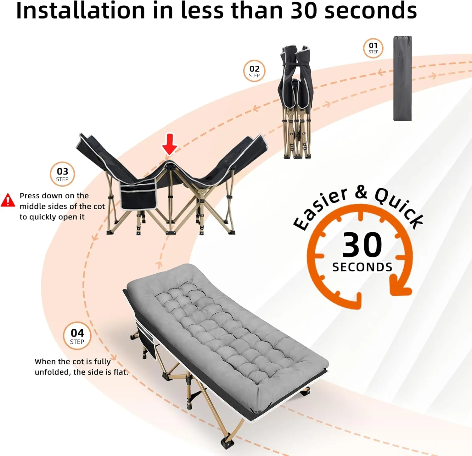 Portable Camping Cot, Sleeping Cot for Adult, 28" Wide Heavy Duty Folding Cot with Thick Mattress, Portable Camping Bed for Outdoor Camping/Office, Home Nap 2Pcs (Grey)