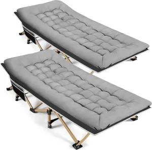 Portable Camping Cot, Sleeping Cot for Adult, 28" Wide Heavy Duty Folding Cot with Thick Mattress, Portable Camping Bed for Outdoor Camping/Office, Home Nap 2Pcs (Grey)