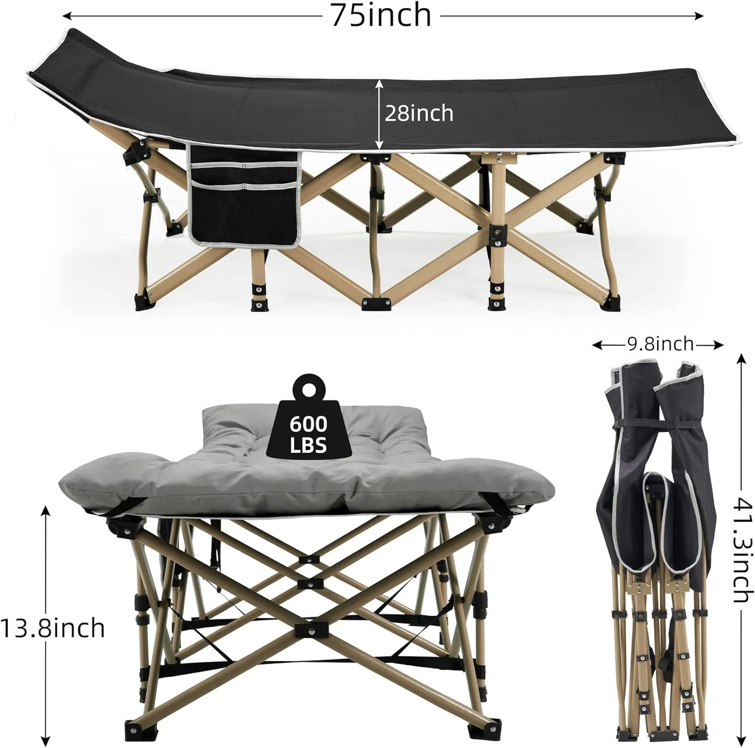 Portable Camping Cot, Sleeping Cot for Adult, 28" Wide Heavy Duty Folding Cot with Thick Mattress, Portable Camping Bed for Outdoor Camping/Office, Home Nap 2Pcs (Grey)