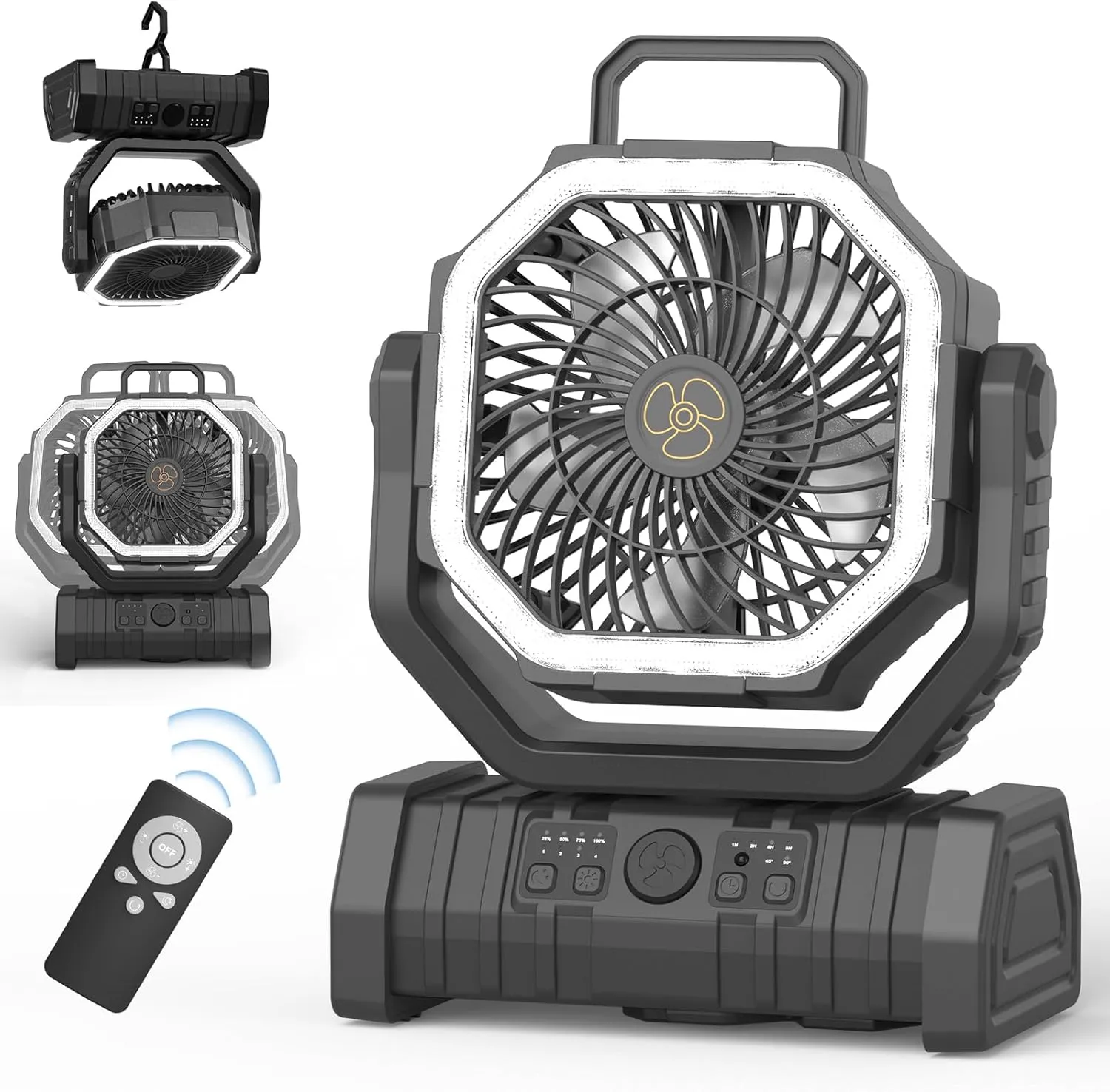 Portable Camping Fan - Richday 20000mAh Rechargeable Battery Powered Outdoor Fans with LED Lantern Light USB Charging, Cordless Personal Fan for Tent Travel Camp Desk Car Home Work