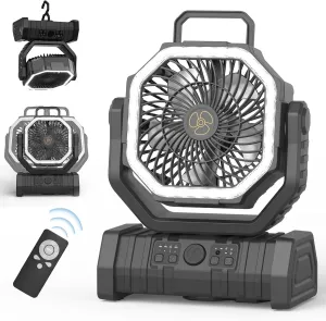 Portable Camping Fan - Richday 20000mAh Rechargeable Battery Powered Outdoor Fans with LED Lantern Light USB Charging, Cordless Personal Fan for Tent Travel Camp Desk Car Home Work