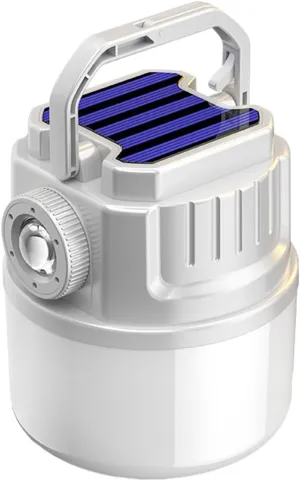 Portable Camping Lantern Lightweight Outdoor Lamp with Battery Indicator Compact 4 Adjustable Brightness Levels Rechargeable Waterproof Solar Powered White A