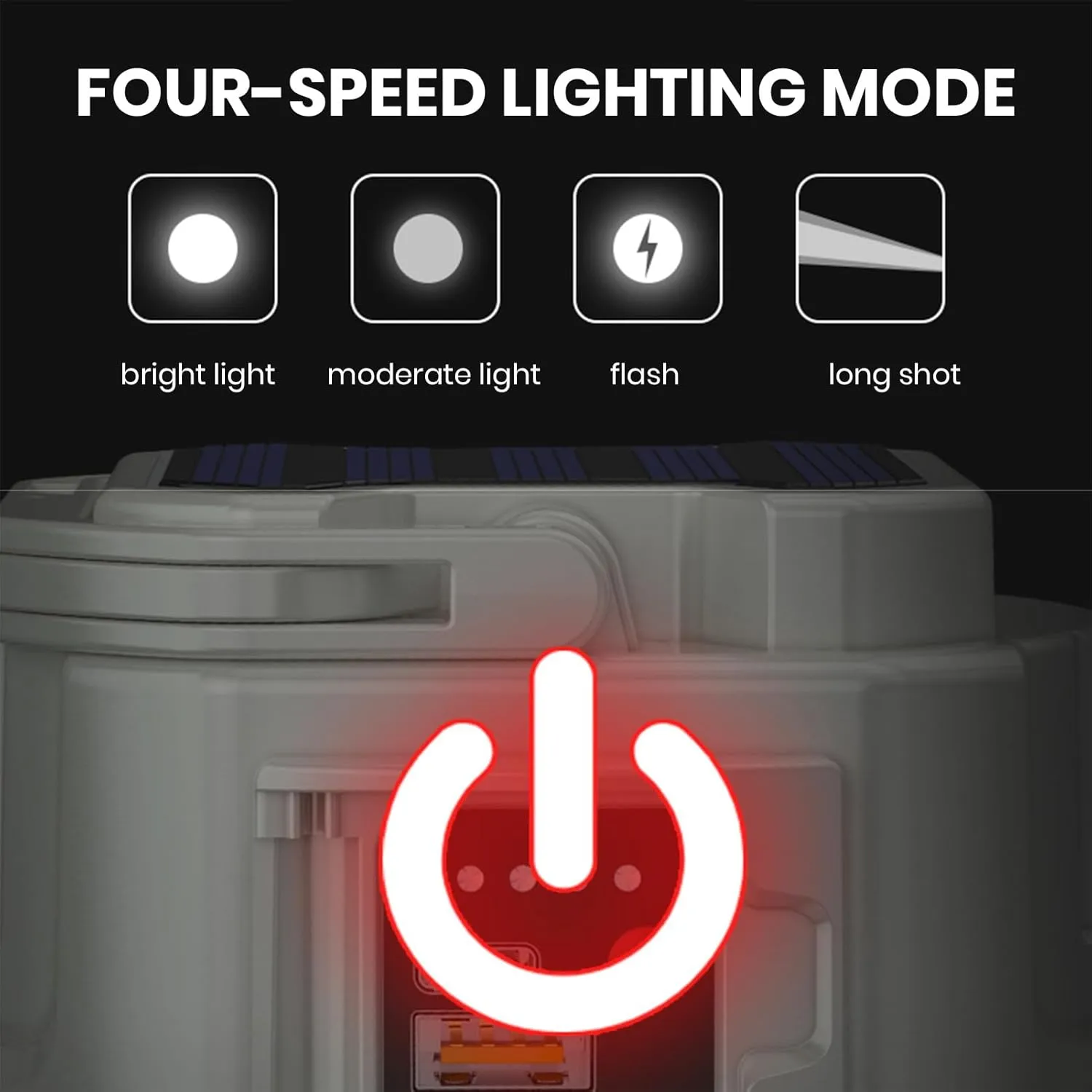 Portable Camping Lantern Lightweight Outdoor Lamp with Battery Indicator Compact 4 Adjustable Brightness Levels Rechargeable Waterproof Solar Powered White A