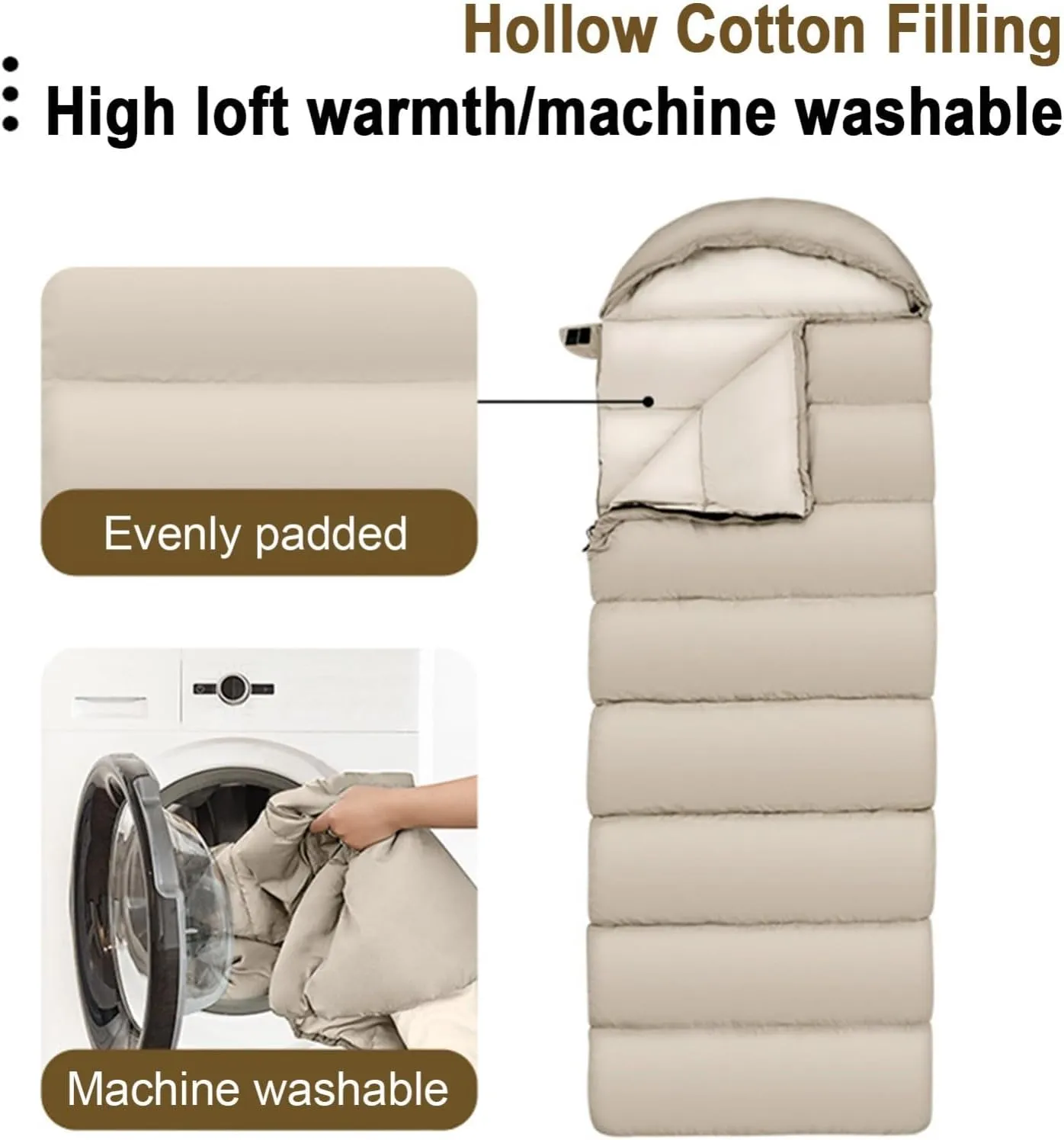 Portable Camping Sleeping Bag, 4 Seasons for Adults Light Warm Large with Compression Sack for Hiking Backpacking Adventures