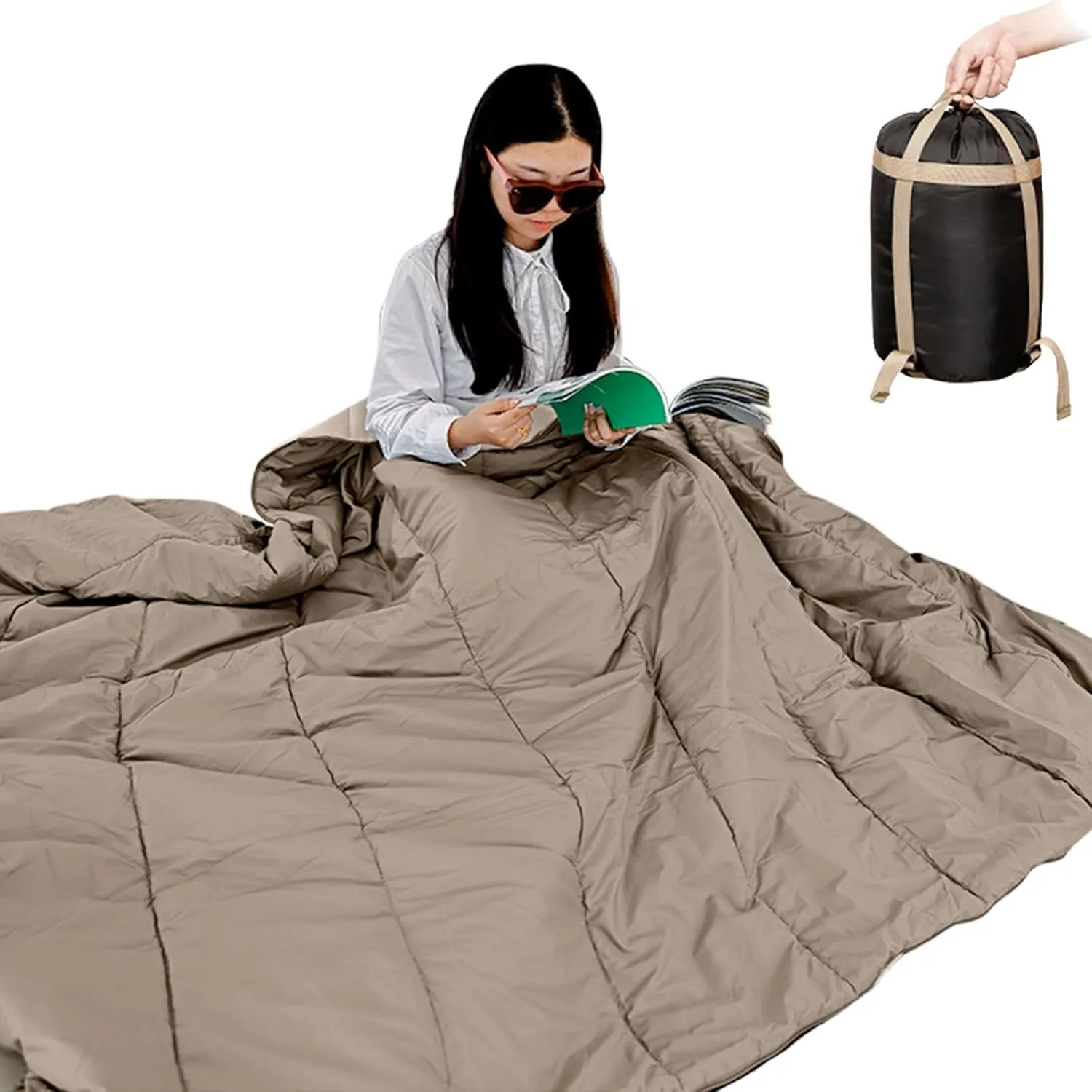 Portable Camping Sleeping Bag, 4 Seasons for Adults Light Warm Large with Compression Sack for Hiking Backpacking Adventures