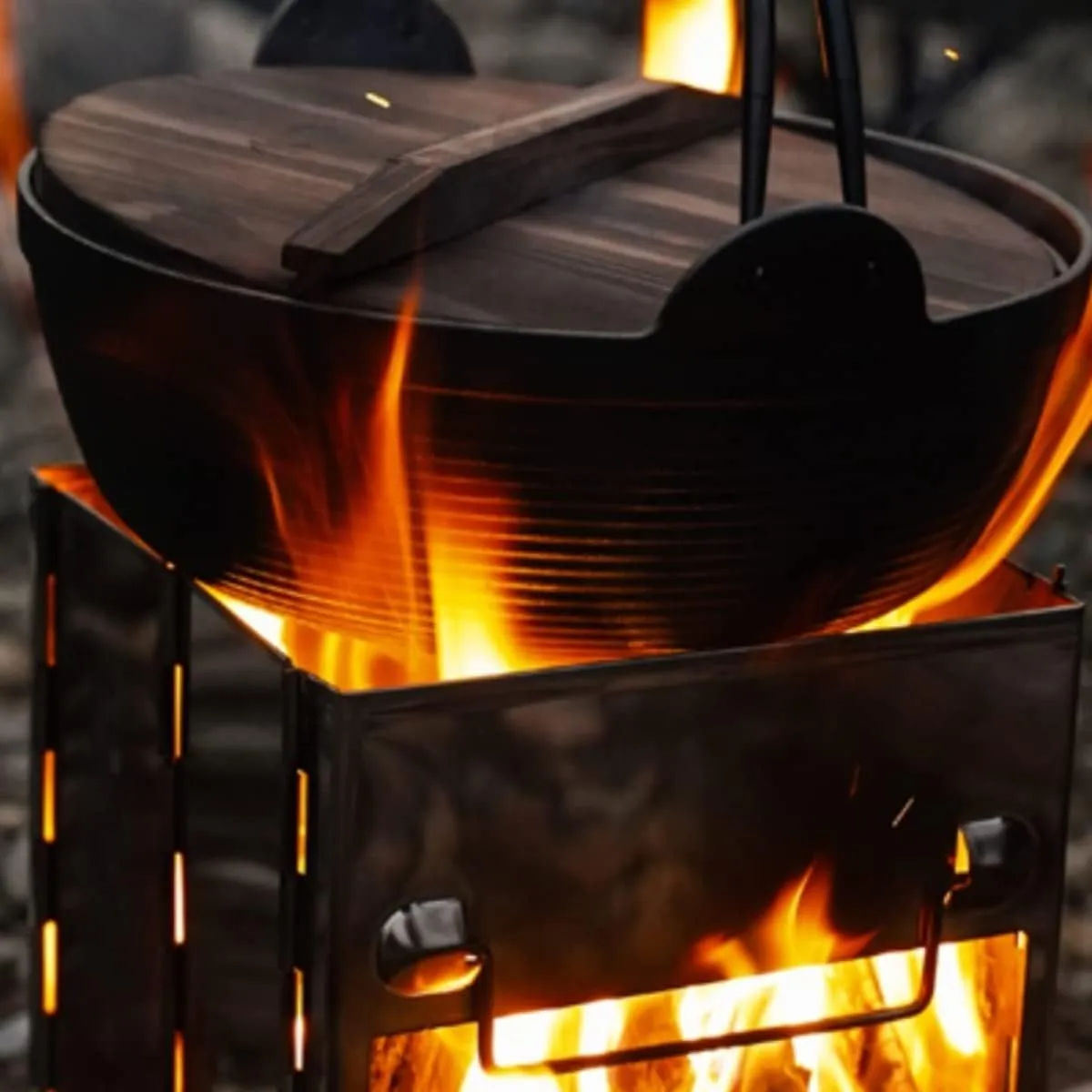 Portable Camping Stove & Grill Combo - Foldable, Twig-Burning, Wood Fire Pit for Campfire (Large)