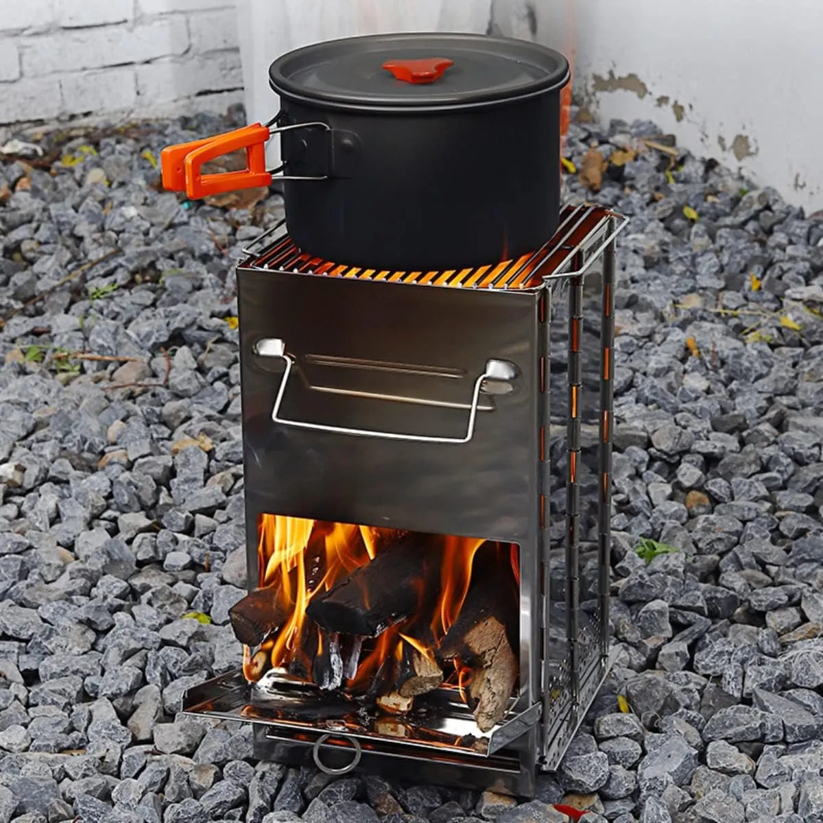 Portable Camping Stove & Grill Combo - Foldable, Twig-Burning, Wood Fire Pit for Campfire (Large)