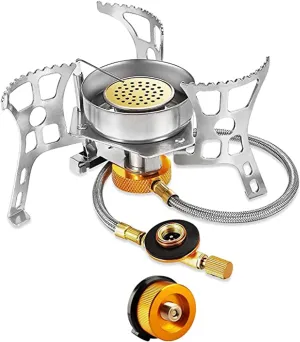 Portable Camping Stove Burner, Windproof Backpacking Stove ​with Piezo Ignition,Strong Firepower Camping Gas Stov