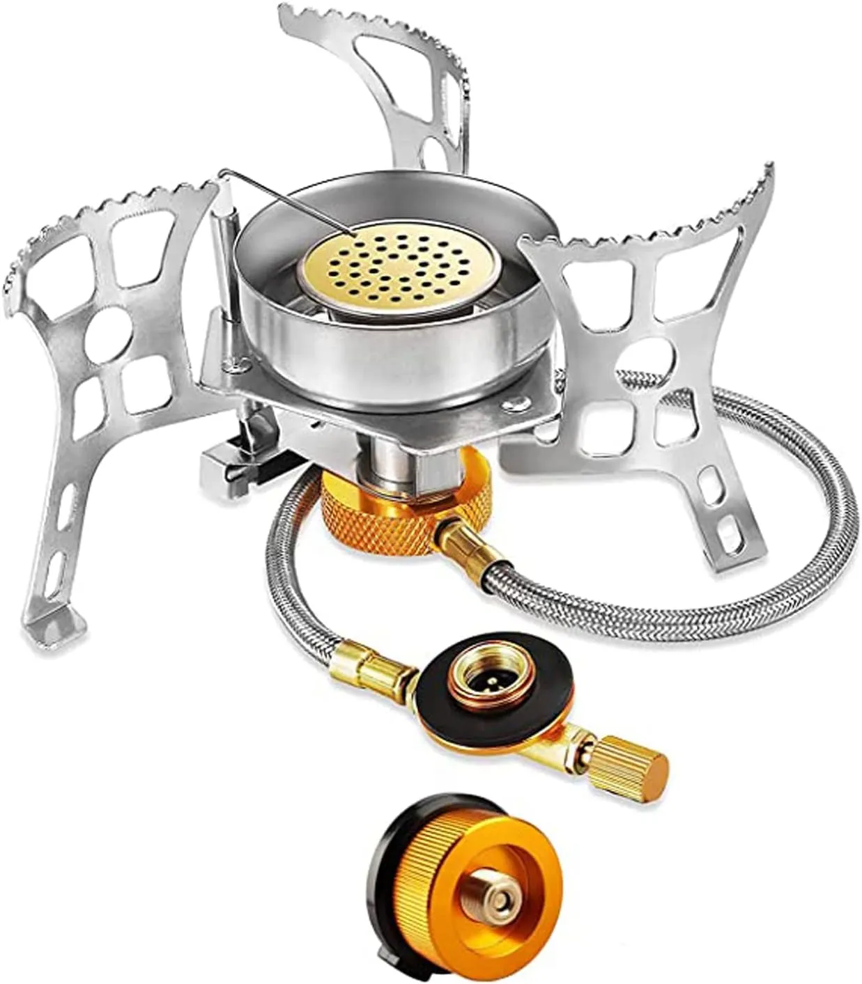 Portable Camping Stove Burner, Windproof Backpacking Stove ​with Piezo Ignition,Strong Firepower Camping Gas Stov