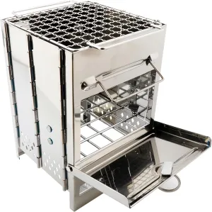 Portable Camping Stove, Foldable Stainless Steel Fire Stove with Storage Bag, Mini Outdoor BBQ Grill for Picnics and Camping