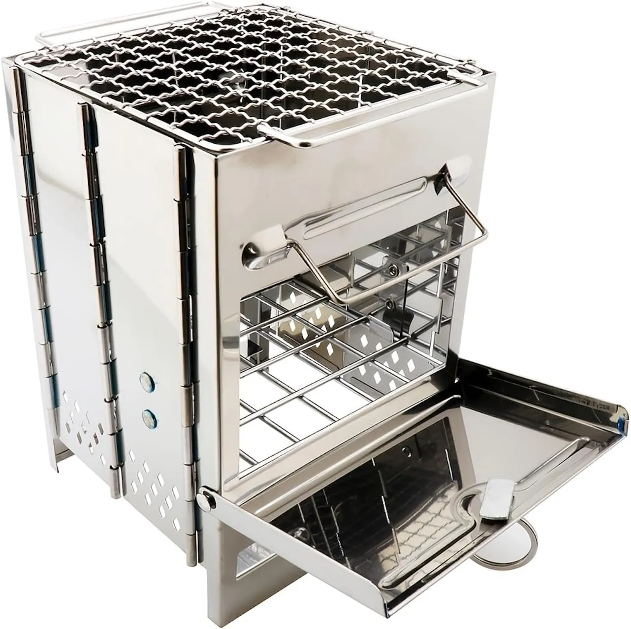 Portable Camping Stove, Foldable Stainless Steel Fire Stove with Storage Bag, Mini Outdoor BBQ Grill for Picnics and Camping