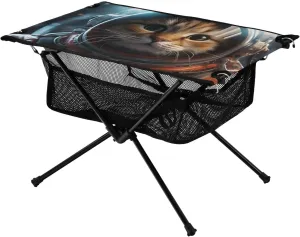 Portable Camping Table A Cat Astronaut Staring at Space Outdoor Foldable Camp Tables for Outside, Camping, Hiking, Tailgating