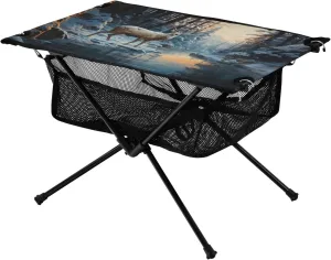 Portable Camping Table Elk by The River in The Forest Outdoor Foldable Camp Tables for Outside, Camping, Hiking, Tailgating