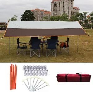 Portable Camping Tent Tarp Shelter,Hammock Tarpaulin Rain Fly,UV Protection Canopy Sunshade Cloth,for Outdoor Awning Hiking Beach,Includes Pegs,Ropes and Carry Bag (Yellow Green) (Brown White)