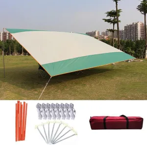 Portable Camping Tent Tarp Shelter,Hammock Tarpaulin Rain Fly,UV Protection Canopy Sunshade Cloth,for Outdoor Awning Hiking Beach,Includes Pegs,Ropes and Carry Bag (Yellow Green) (White Green)