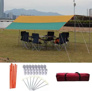 Portable Camping Tent Tarp Shelter,Hammock Tarpaulin Rain Fly,UV Protection Canopy Sunshade Cloth,for Outdoor Awning Hiking Beach,Includes Pegs,Ropes and Carry Bag (Yellow Green) (Yellow Green)