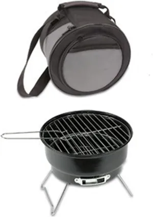 Portable Camping Wood Burning Stove Stainless Steel Camp BBQ Grill for Outdoor Picnic with Black Round Cooling Bag Folding Hiking Cooking Stand