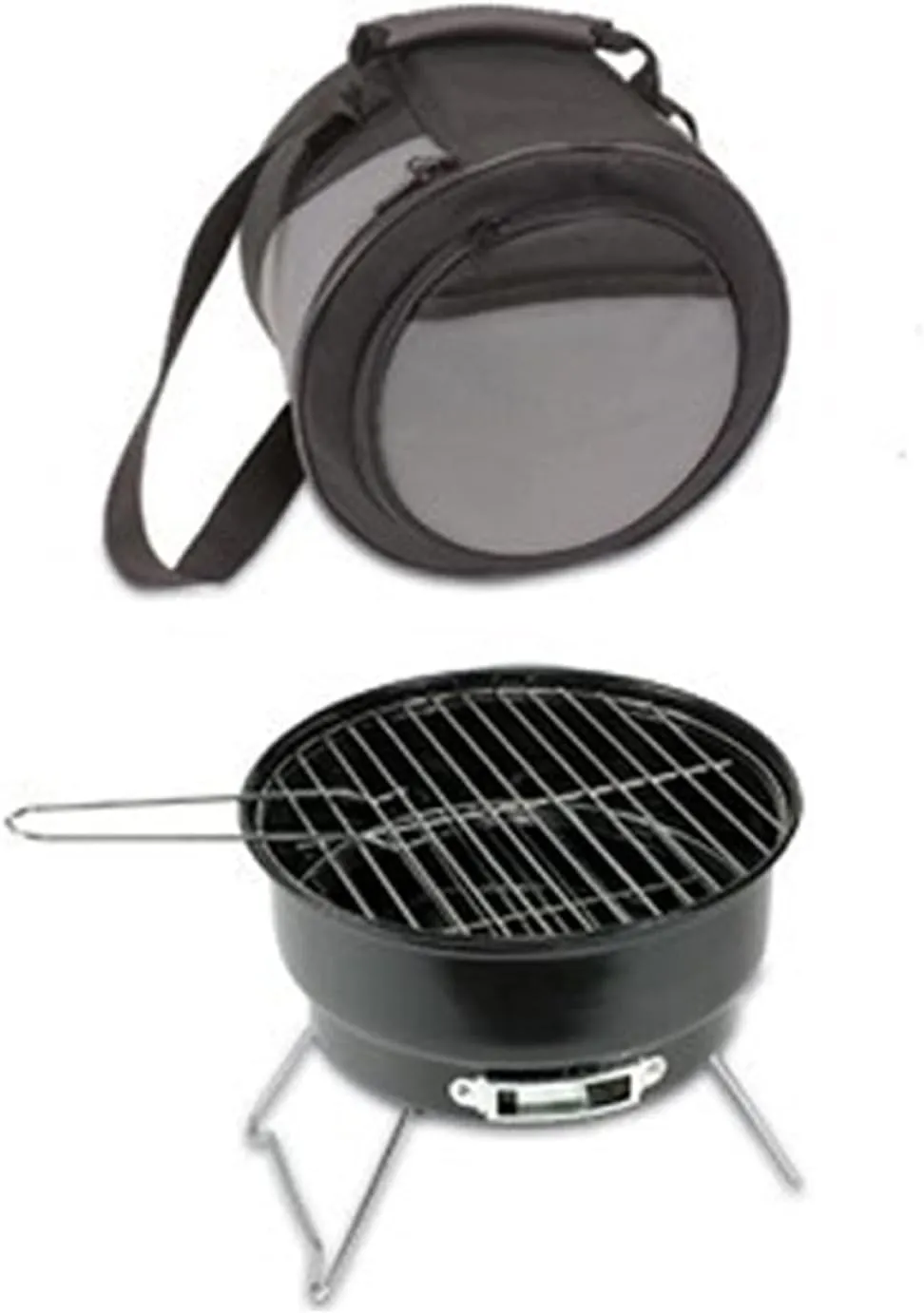 Portable Camping Wood Burning Stove Stainless Steel Camp BBQ Grill for Outdoor Picnic with Black Round Cooling Bag Folding Hiking Cooking Stand