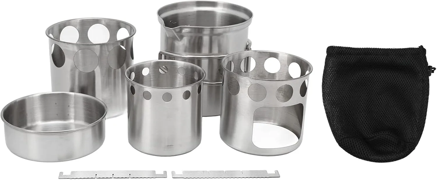 Portable Cookware Set with Stove Stainless Steel Cooking Set, Stainless Steel Cookware Set Portable Camping Stove Cooking Pot Set for Outdoor Hiking Backpacking