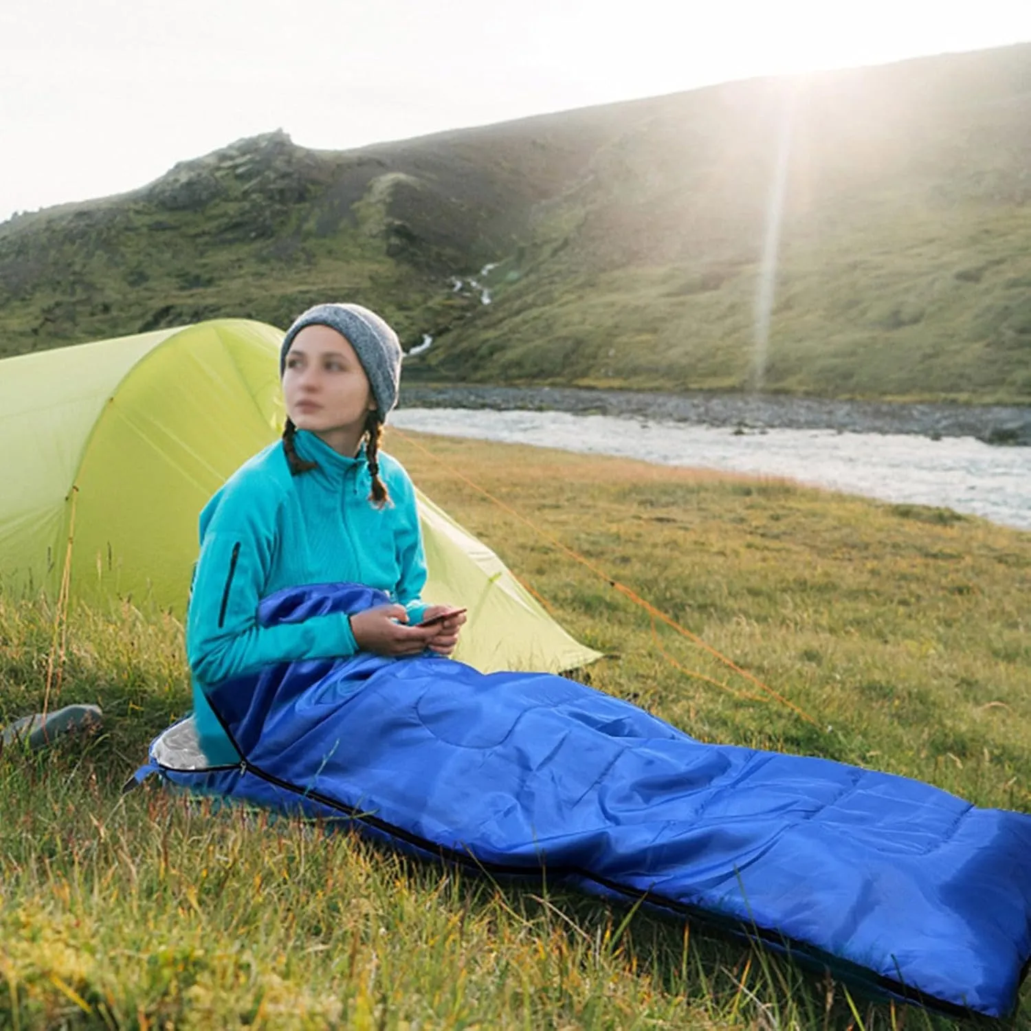 Portable Envelope Sleeping Bag, 4 Season Lightweight Warm and Washable Comforter for Adults Women Hiking Camping
