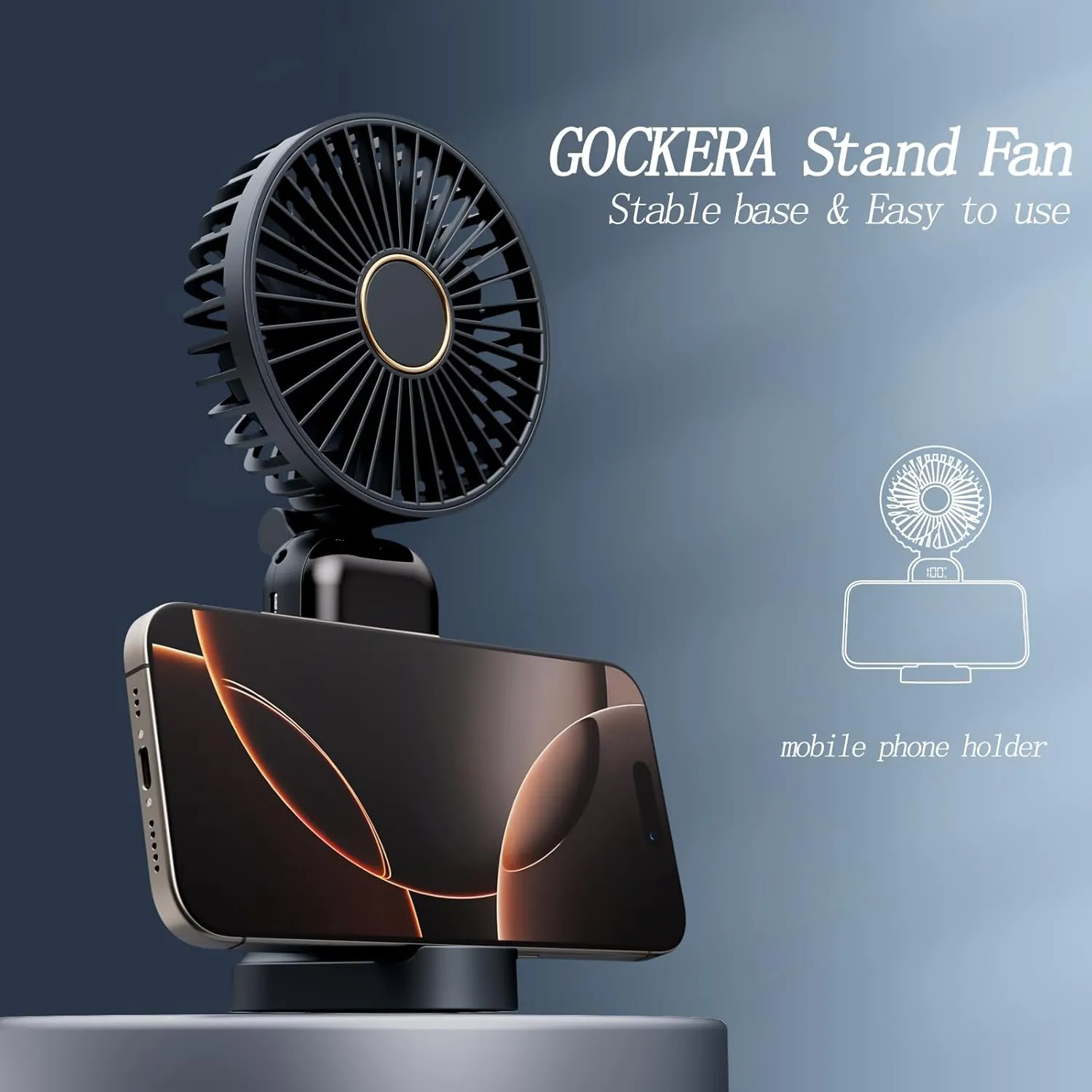 Portable Fan, 4200mAh Battery Operated Fan, 5 Speeds&Digital Display, Makeup Fans for Women with Base, 180°Foldable 3in1 Handheld/Neck/Desk Fan for Outdoor Indoor,Ultra Quiet (Black white)