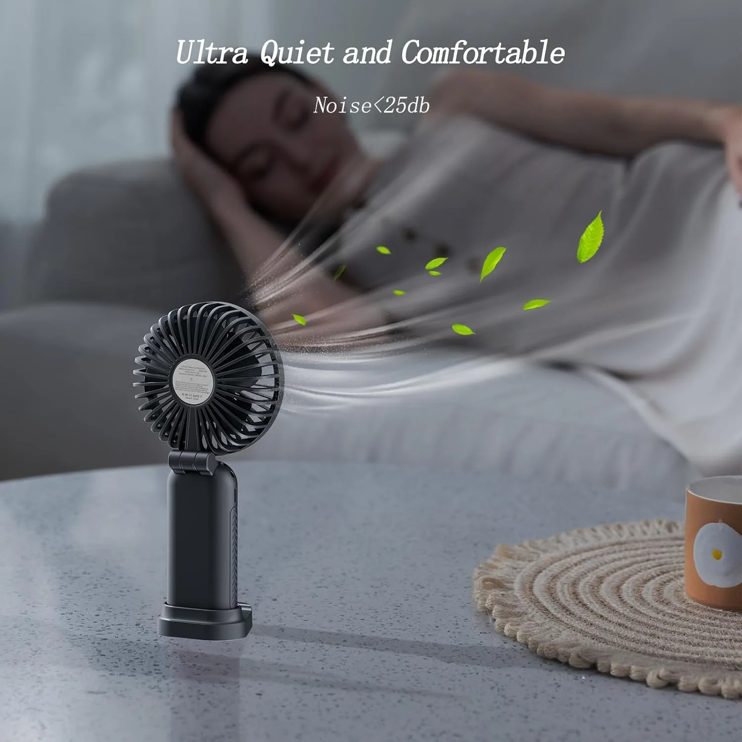 Portable Fan, 4200mAh Battery Operated Fan, 5 Speeds&Digital Display, Makeup Fans for Women with Base, 180°Foldable 3in1 Handheld/Neck/Desk Fan for Outdoor Indoor,Ultra Quiet (Black white)