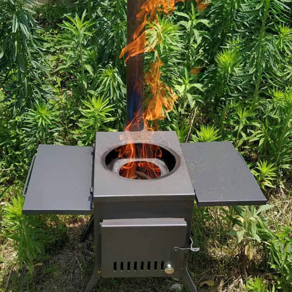 Portable Foldable Camping Stove Windproof Wood Burning Stove, Compact Tent Heating Stove with Pipes Outdoor Backpacking Stove Efficient Burning Heater Solidified Alcohol Stove