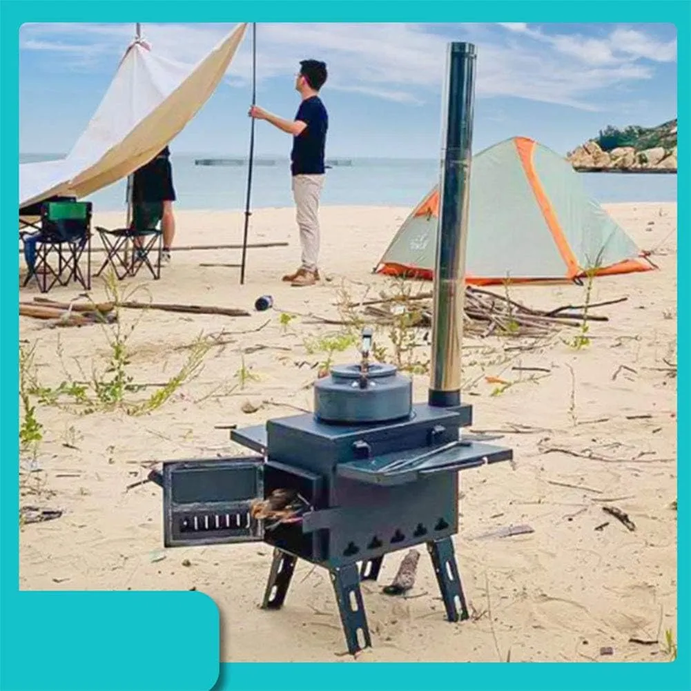 Portable Foldable Camping Stove Windproof Wood Burning Stove, Compact Tent Heating Stove with Pipes Outdoor Backpacking Stove Efficient Burning Heater Solidified Alcohol Stove
