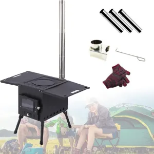 Portable Foldable Wood Burning Stove Camp Tent with Chimney Pipe for Shelter Heating Cooking,Wood Stoves