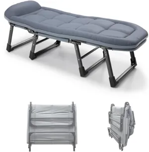 Portable Folding Adult Bed,Camping Cot Portable Sleeping Cot with Mattress, Foldable Outdoor Bed Heavy Duty Camping Cots 6 Levels Adjustable Backrest for Office Naps, Beach Vocation and Ho