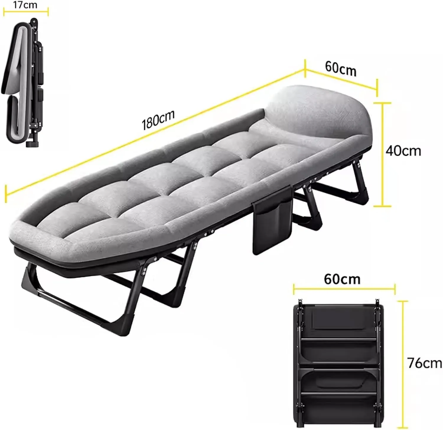 Portable Folding Bed for Adults Camping Cot for Adults 6 Position Adjustable Backrest, Supports 250kg Perfect for Camping Pool Beach Patio(6 Legs/8 Legs)(180 * 60 * 40cm)